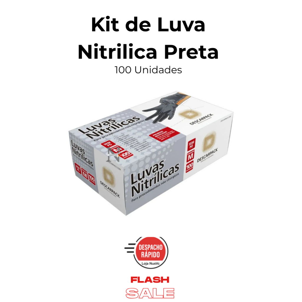Luva Nitrilica Preta Sem Pó Descartável 100 Unid