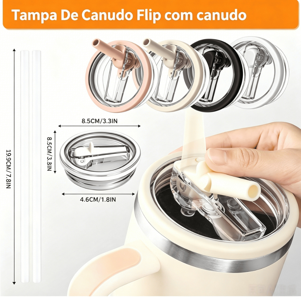 Tampa De Canudo Flip com canudo Para Copo De 1200M
