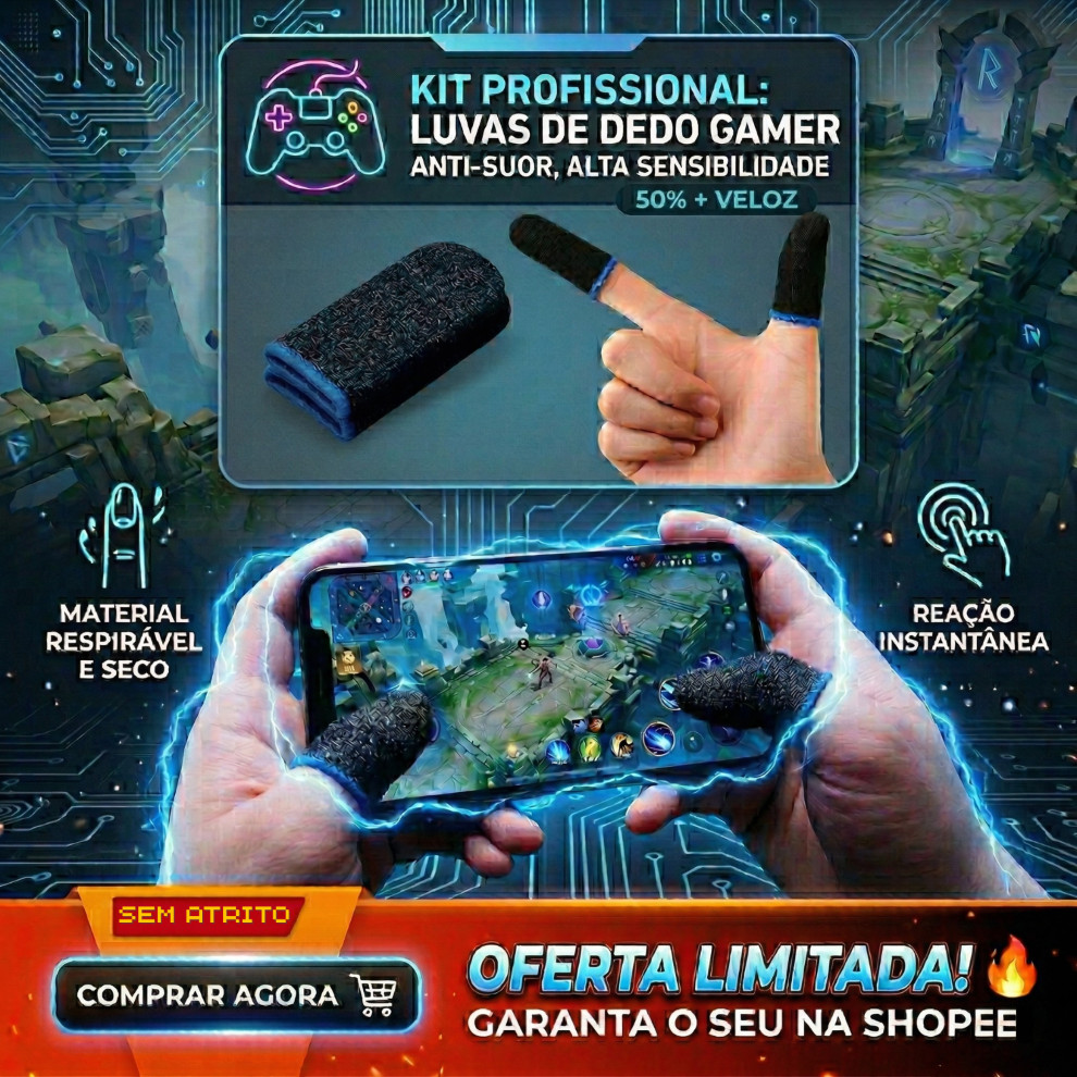 2/4/6 Luva De Dedo Gamer Anti Suor Fibra De Carbon