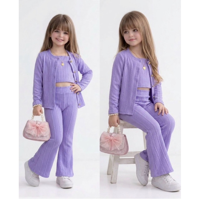 Conjunto infantil menina 3 peças calça regata e 