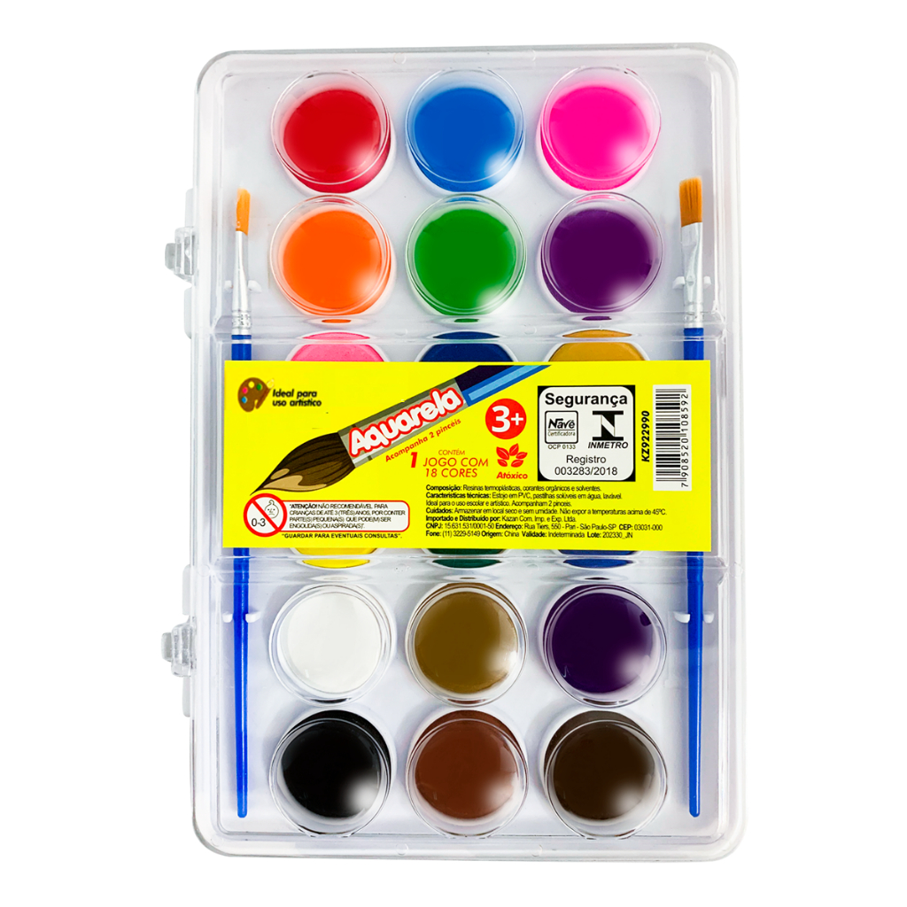 Aquarela Kit Pintura Estojo com 18 Cores + 2 Pince
