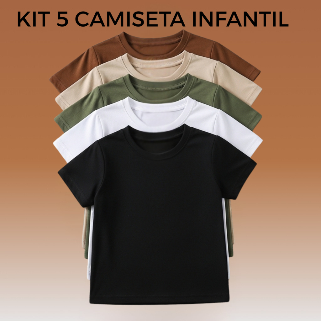 Kit 5 Camisetas Infantil Básicas 100% Algodão C