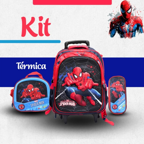 Kit mochila escolar 3D rodinha lancheira térmica 