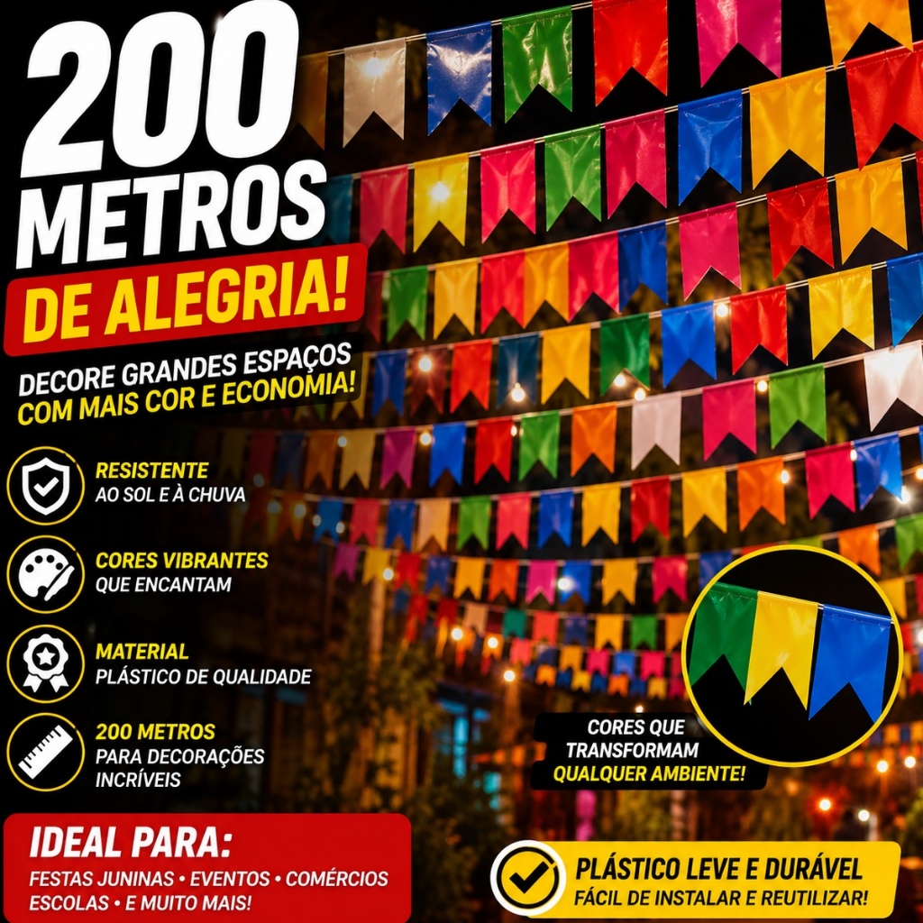 Kit Bandeirinha Festa Junina De Plástico Colorido