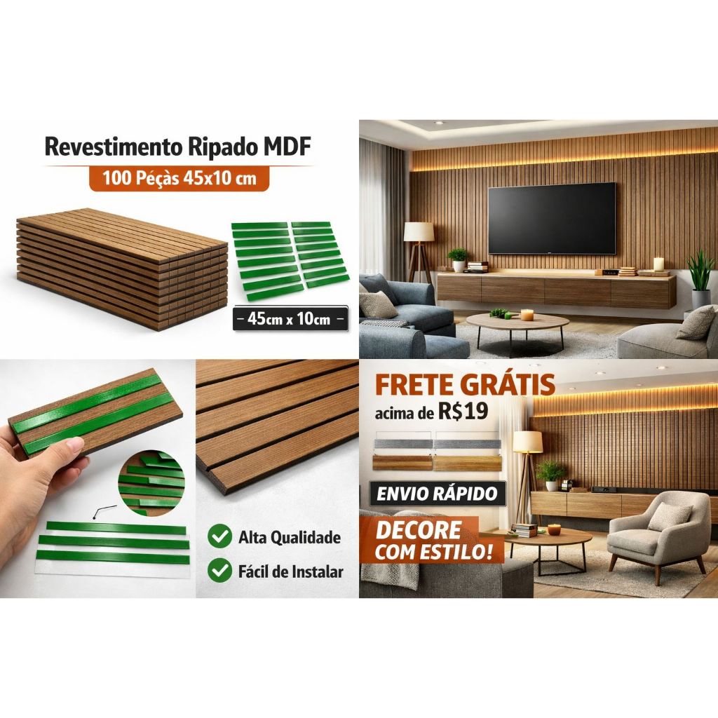 Kit 10 Até 200 Placas Ripados PREMIUM Revestiment