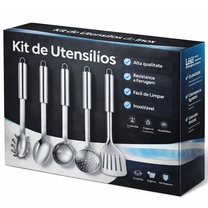 Kit Utensílios de Cozinha em Inox  , Colher De Ar