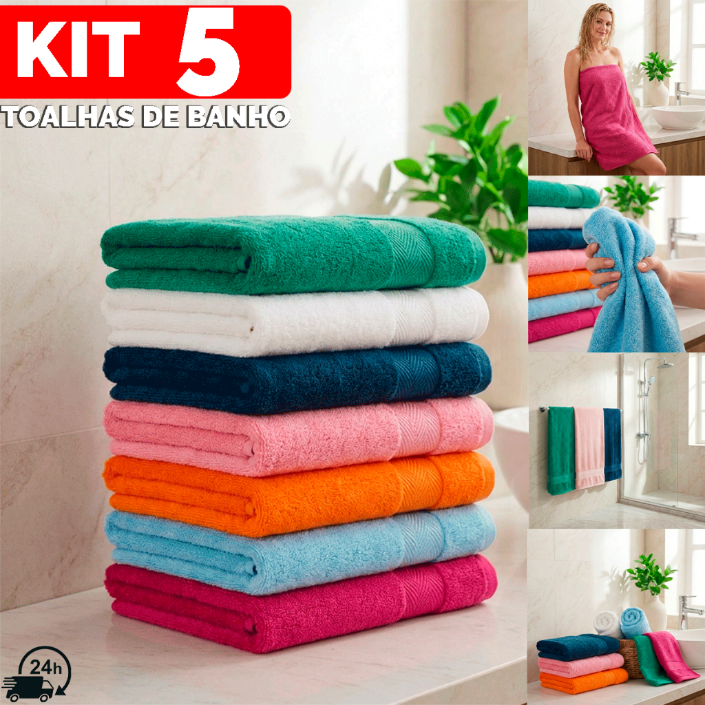 Kit 5 Toalhas de Banho Elleganza Banhão 65x120cm 