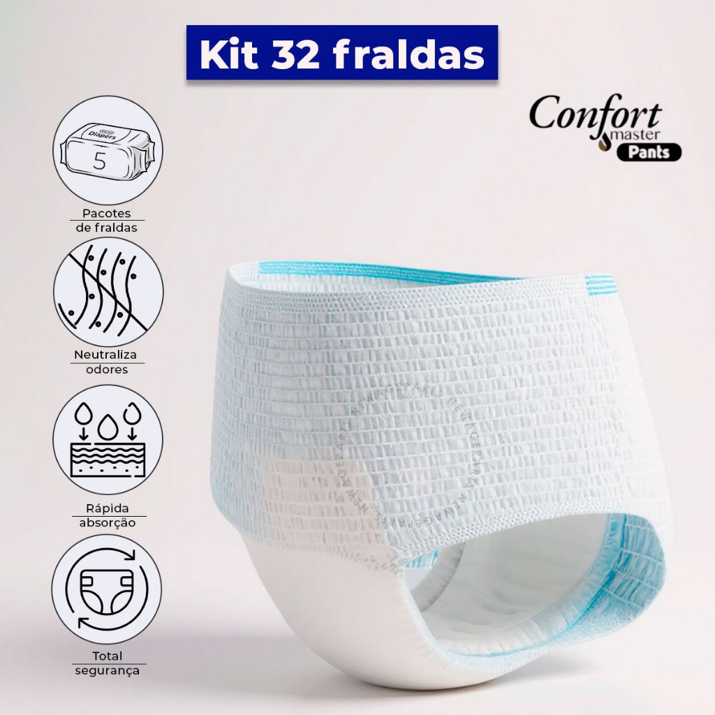Kit 32 Fralda Geriátrica Descartável Unissex Cal