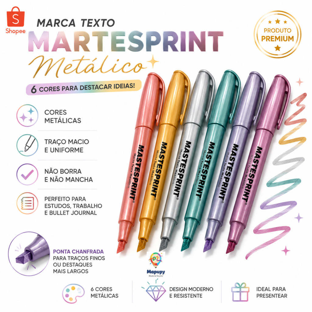 Marca Texto Metálico Masterprint 6 Cores – 
