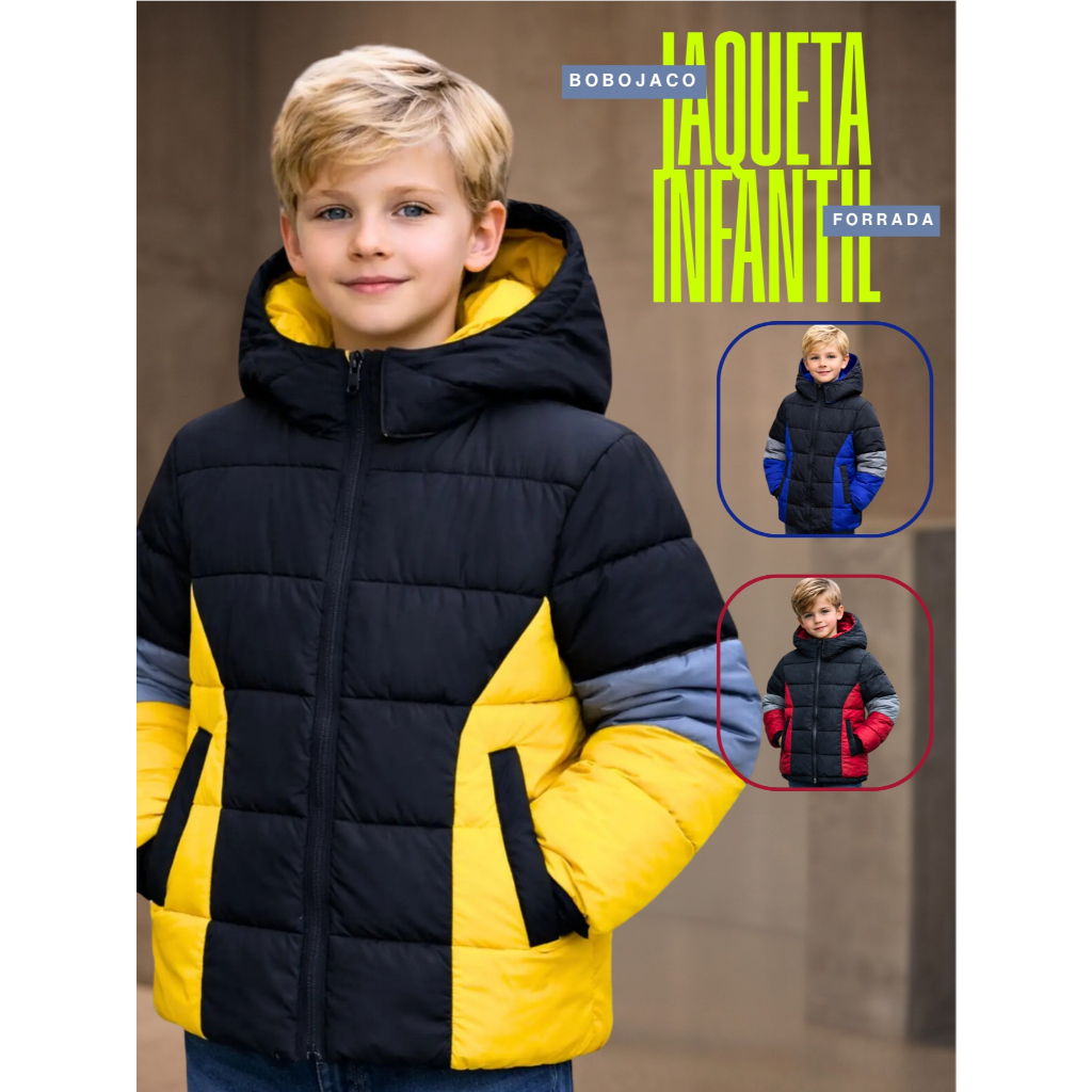 Jaqueta Infantil Inverno Bobojaco Forrada Peluciad
