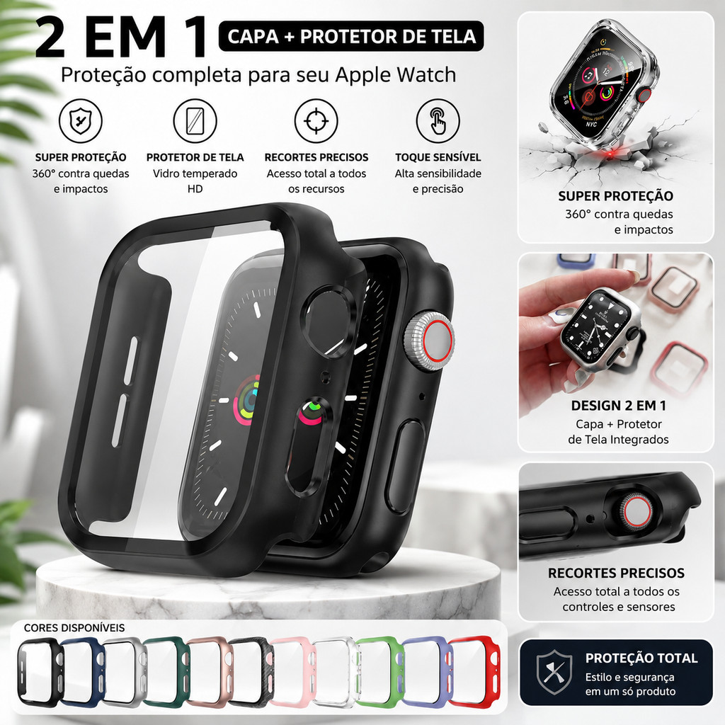 Capa Apple Watch Acrílica com Vidro38mm 40mm 41mm