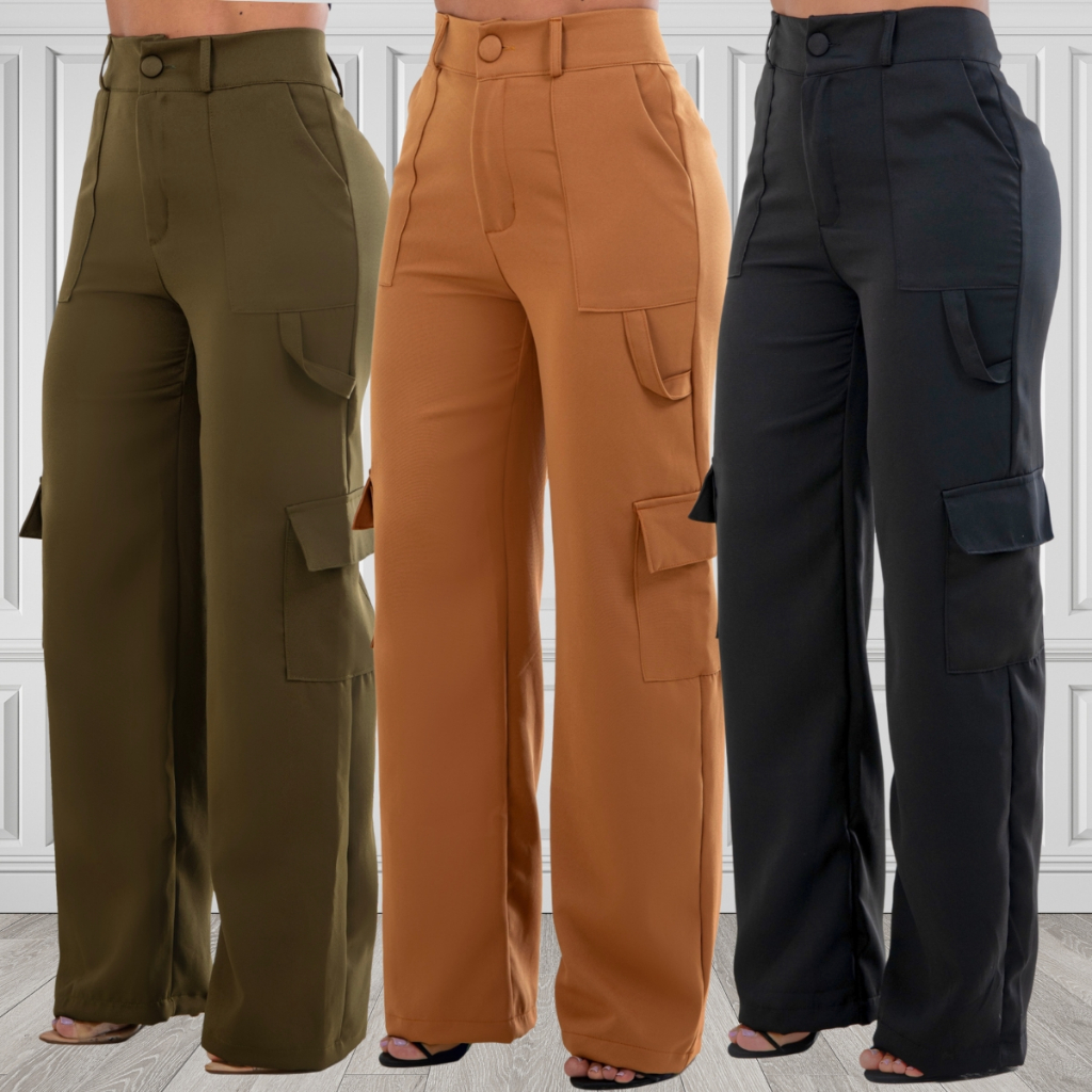 Calça Alfaiataria Social Feminina Pantalona Cargo