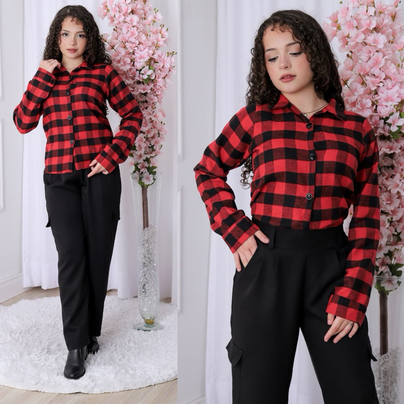 Camisa Xadrez Flanelado  Unissex com Botões Para 