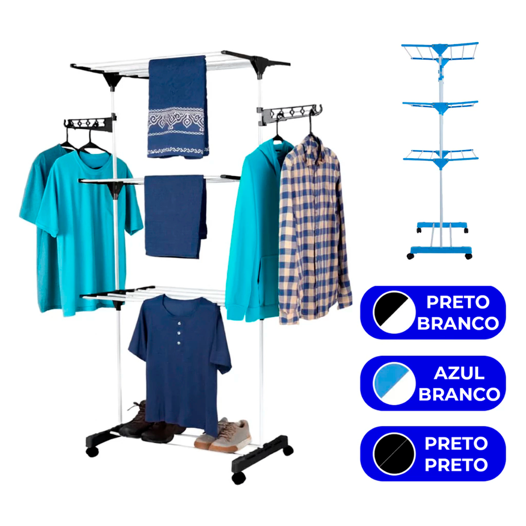 Varal Torre 3 Andares Aço Inoxidável Retratil Co