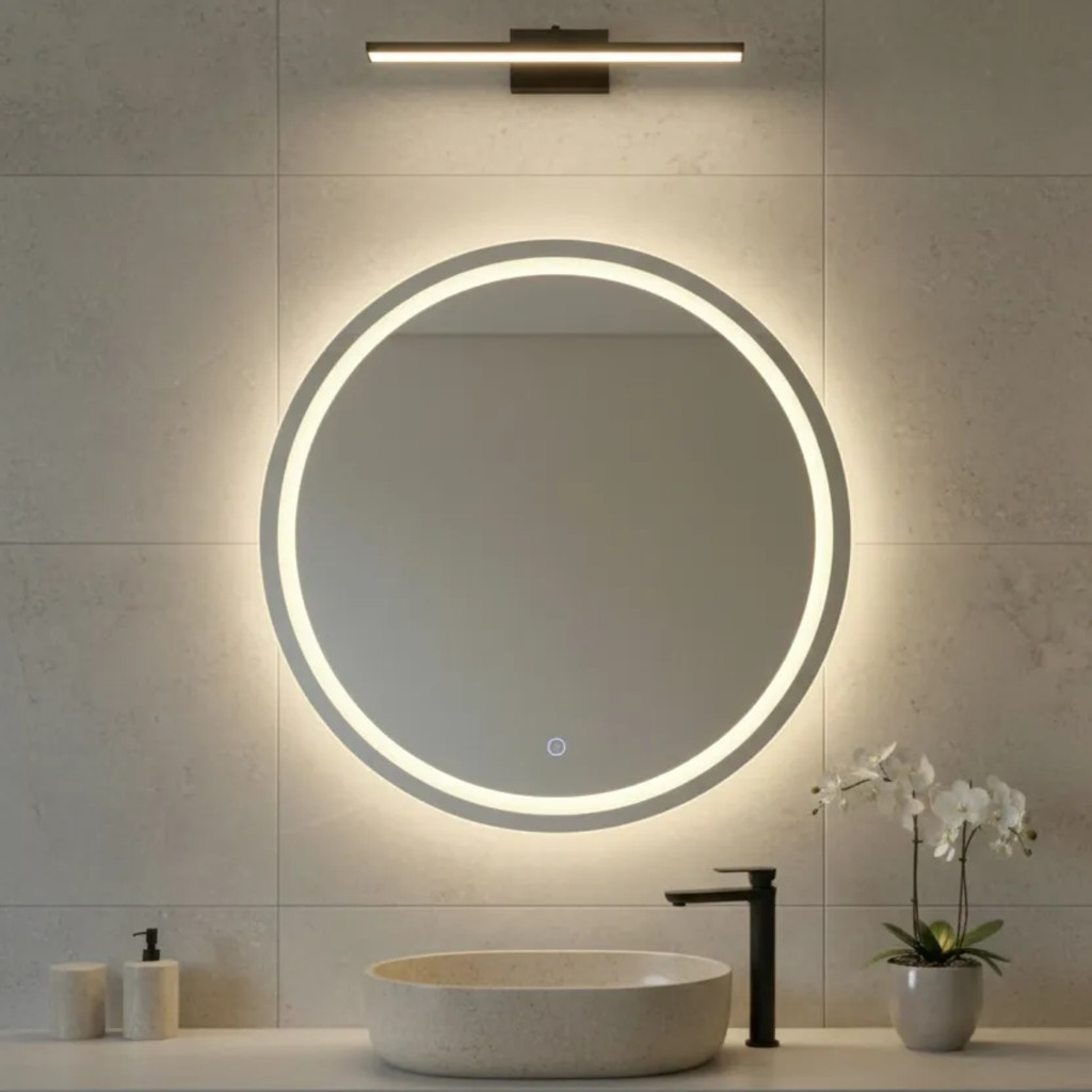Espelho Decorativo Redondo 40cm Jateado Fino LED 3