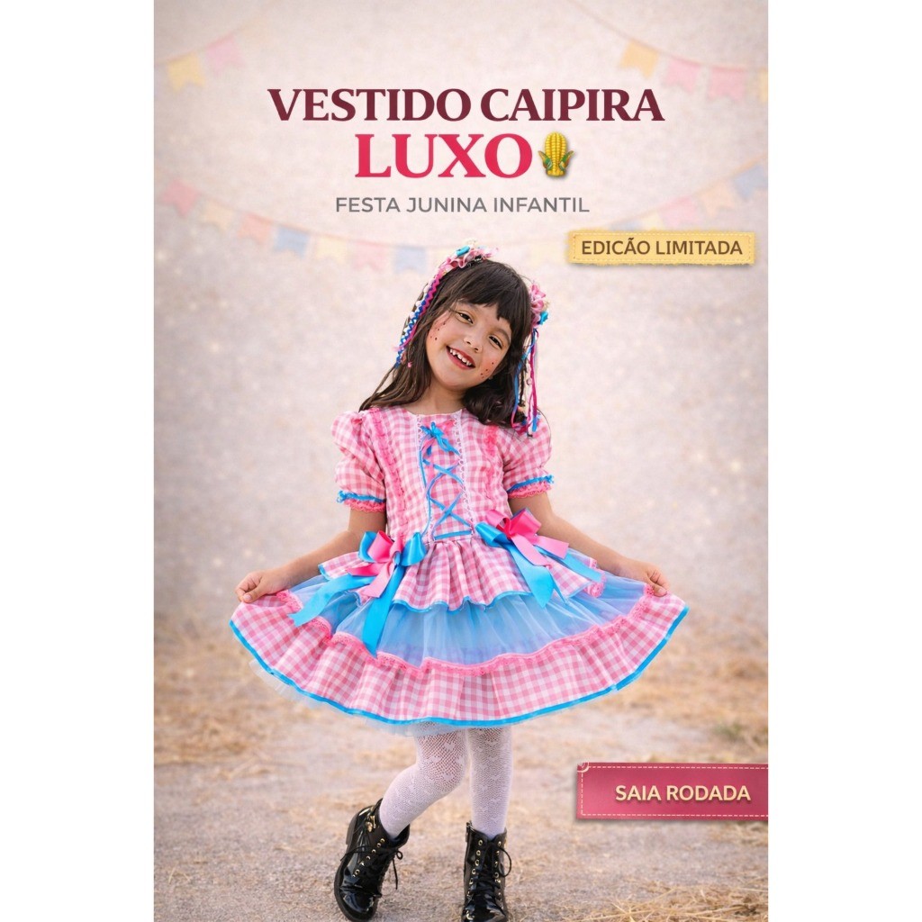 Vestido Infantil de Quadrilha Festa Junina Luxo Me
