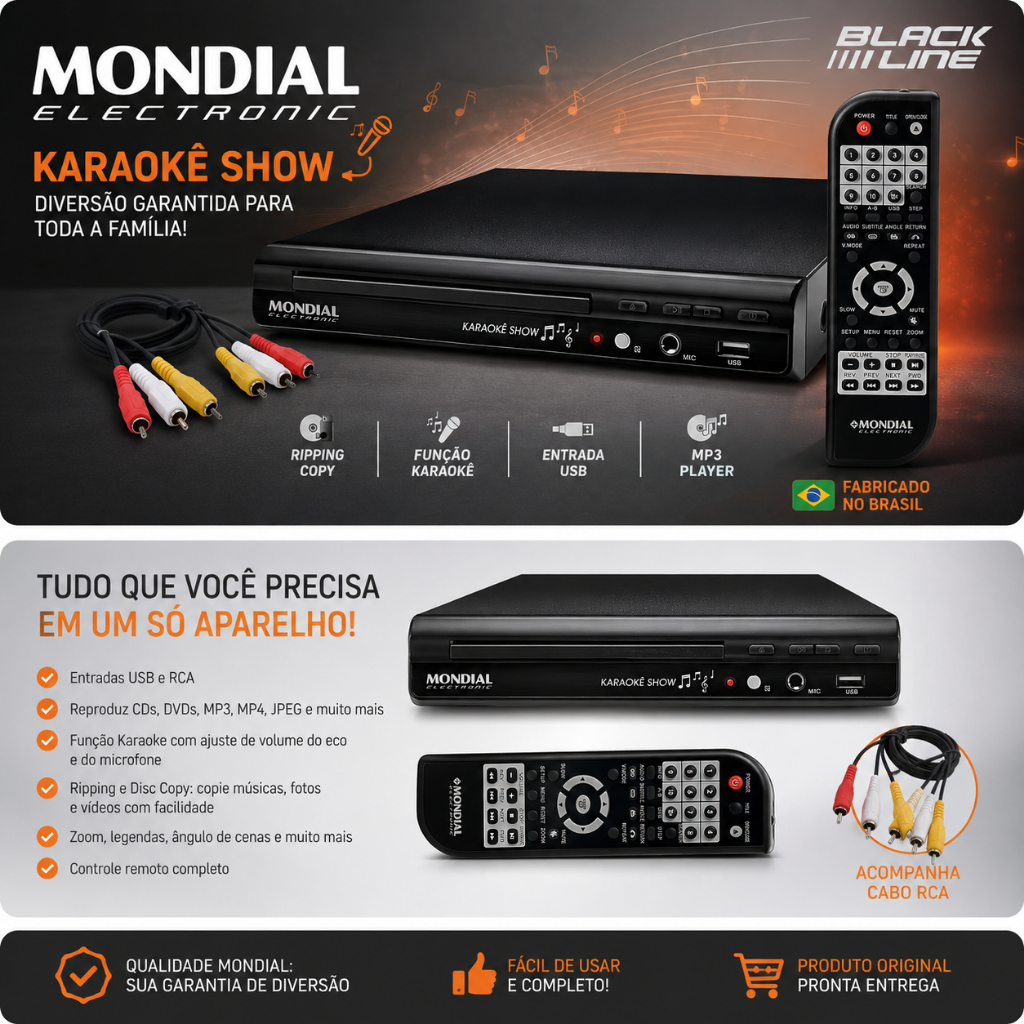 DVD Player Mondial D20 Karaokê USB MP3 com Rippin