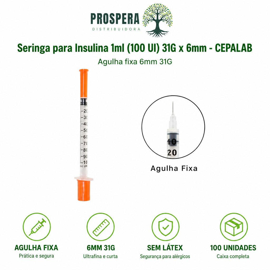 Seringa Insulina 1ml (6mm X 0,25mm 31G) Com Agulha