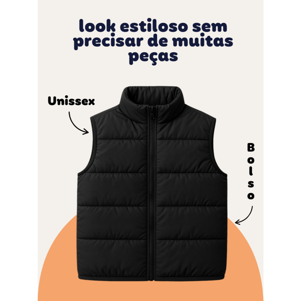 Colete Infantil Puffer Forrado com Bolso