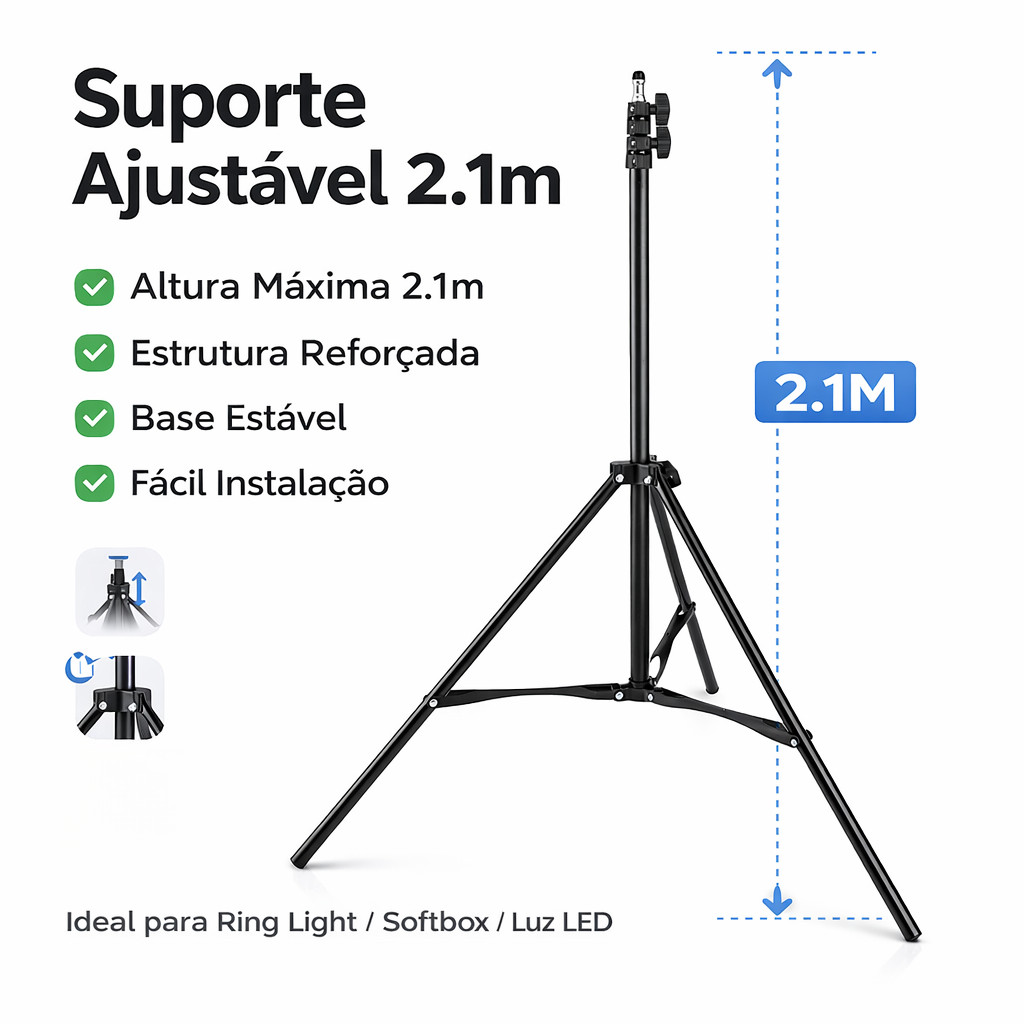 Tripé para Ring Light Ajustável Suporte para Ilu