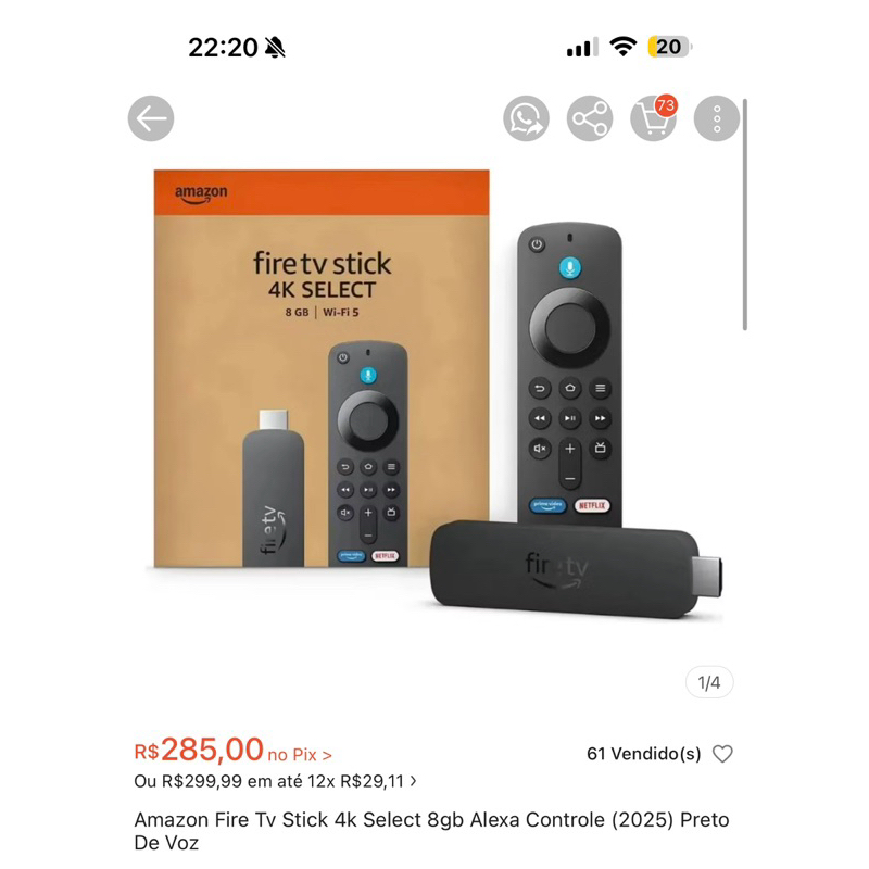 Amazon Fire Tv Stick 4k Select 8gb Alexa Controle 
