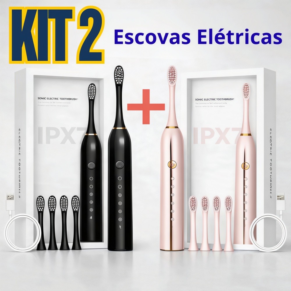 Conjunto 2 Escovas de Dente Elétricas Recarregáv