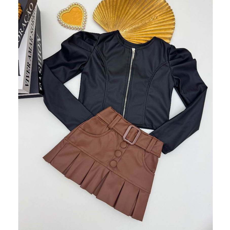 Conjunto Infantil Blogueirinha Jaqueta Com Ziper E