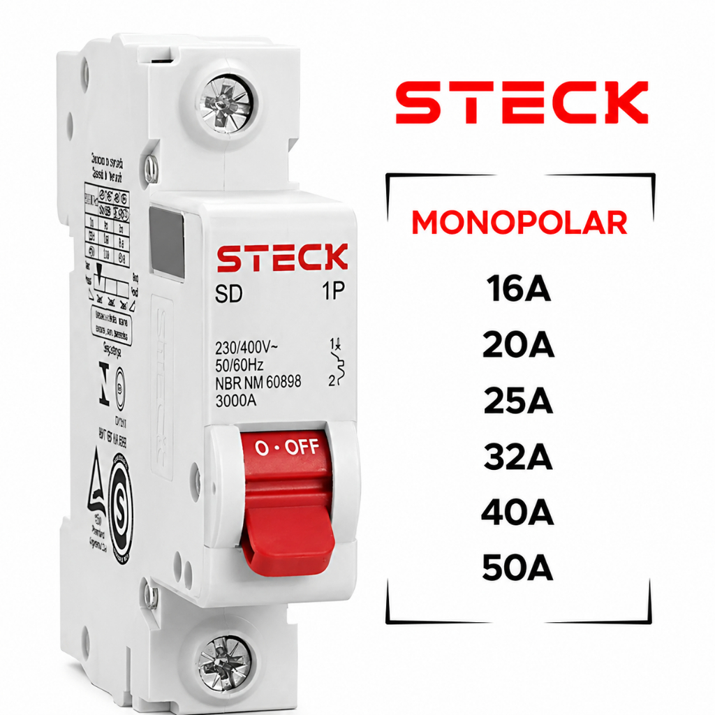 Disjuntor STECK SD Unipolar Monopolar Curva C 10A,