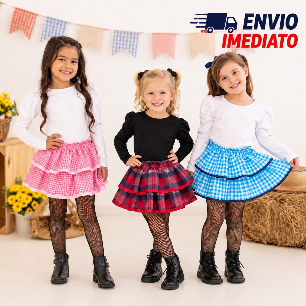 Saia Festa Junina infantil Xadrez e Meia Arrastã
