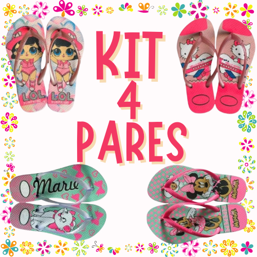 Kit 4 Pares de Chinelo Feminino Menina Infantil Le