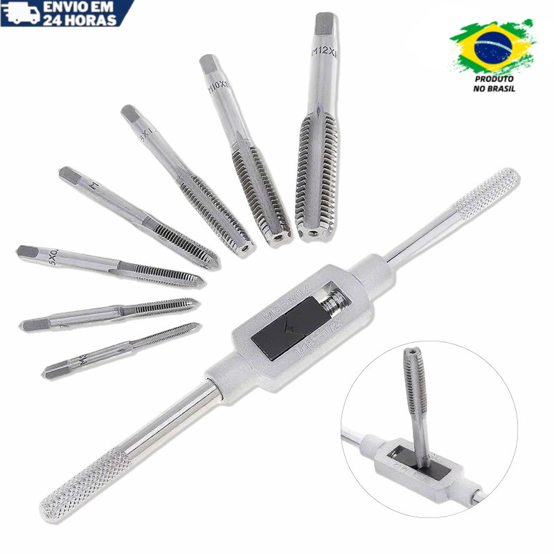 Jogo de 8 Peças Macho com Vira-Macho M3 a M12 par