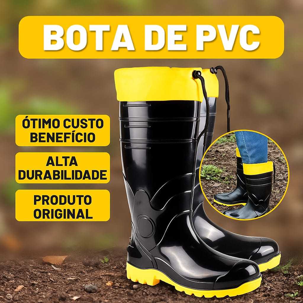 Bota de PVC Impermeável Cano Alto, Cano Médio ou