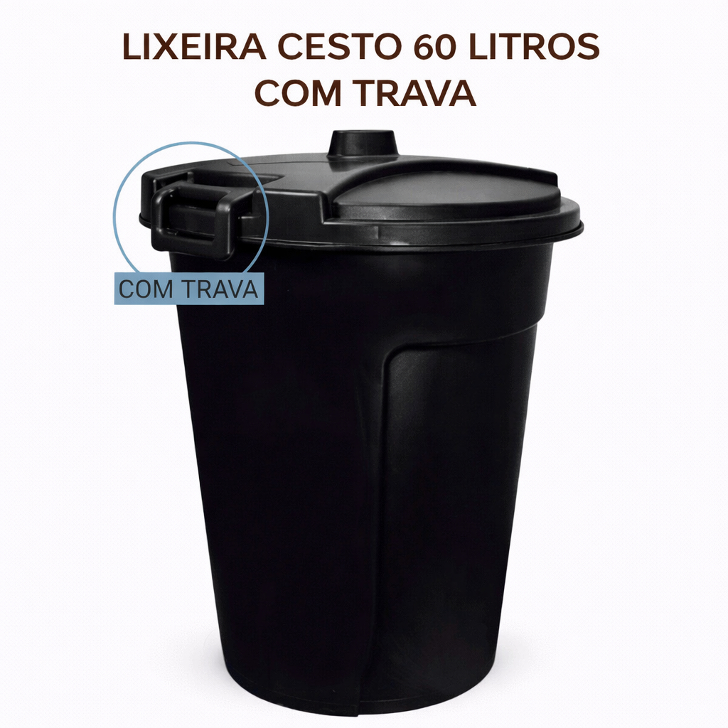 Lixeira Organizador Cesto 60 Litros Com Tampa Trav