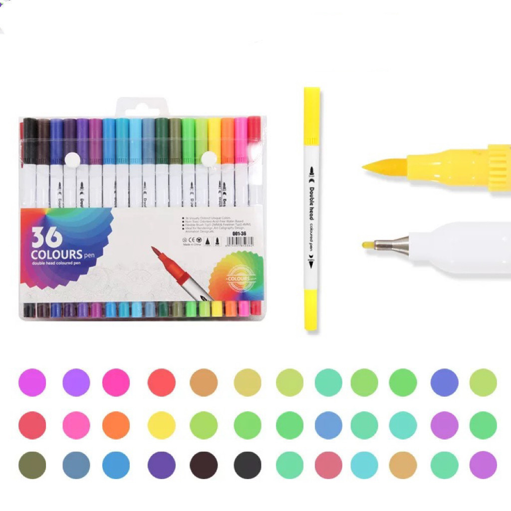 Kit 36 Canetas Dual Brush 2 em 1 Brush Pen Letteri