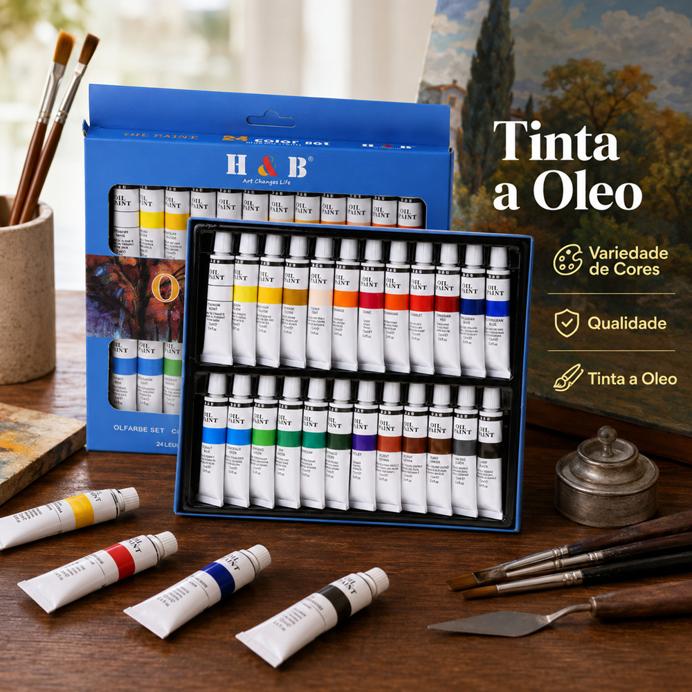 KIT 24 TINTAS ÓLEO PINTURA TELA BISNAGA 12ML ARTE