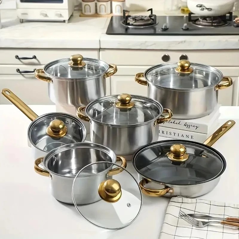 Conjunto em aço inoxidável 12PCS Antiaderente  5