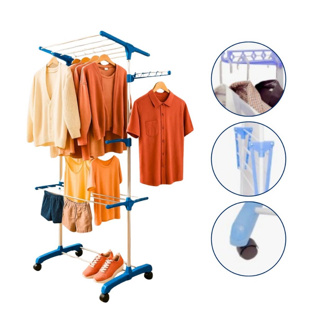 Varal De Chão Roupas Retrátil Dobrável 3 Andare