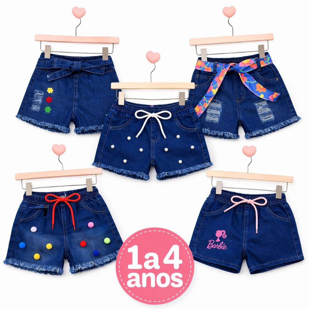 Short Jeans Infantil Menina 1 a 4 Anos Cintura El�