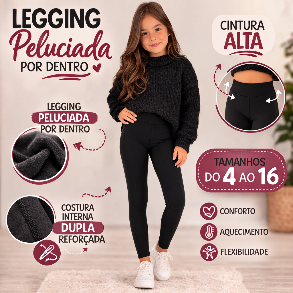 Legging Infantil Peluciada Inverno Cintura Alta Gr