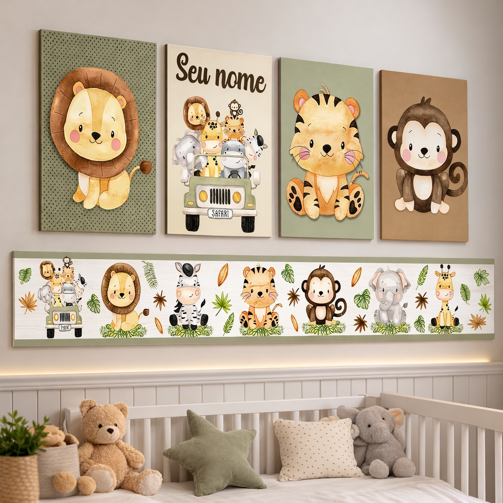 Kit Quadros Decorativos Safari Baby Personalizado 