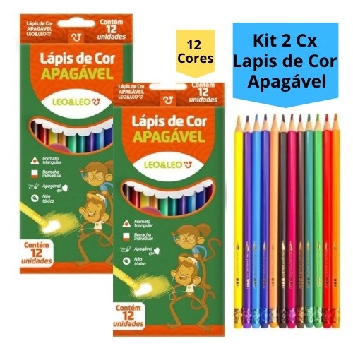 Kit 2 Caixas Lápis de Cor Apagável 12 Cores Tria