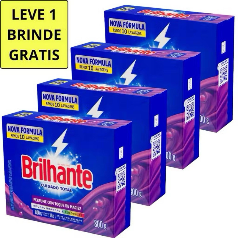 Kit 4 Sabão em Pó Brilhante 800G + Brinde Promo�