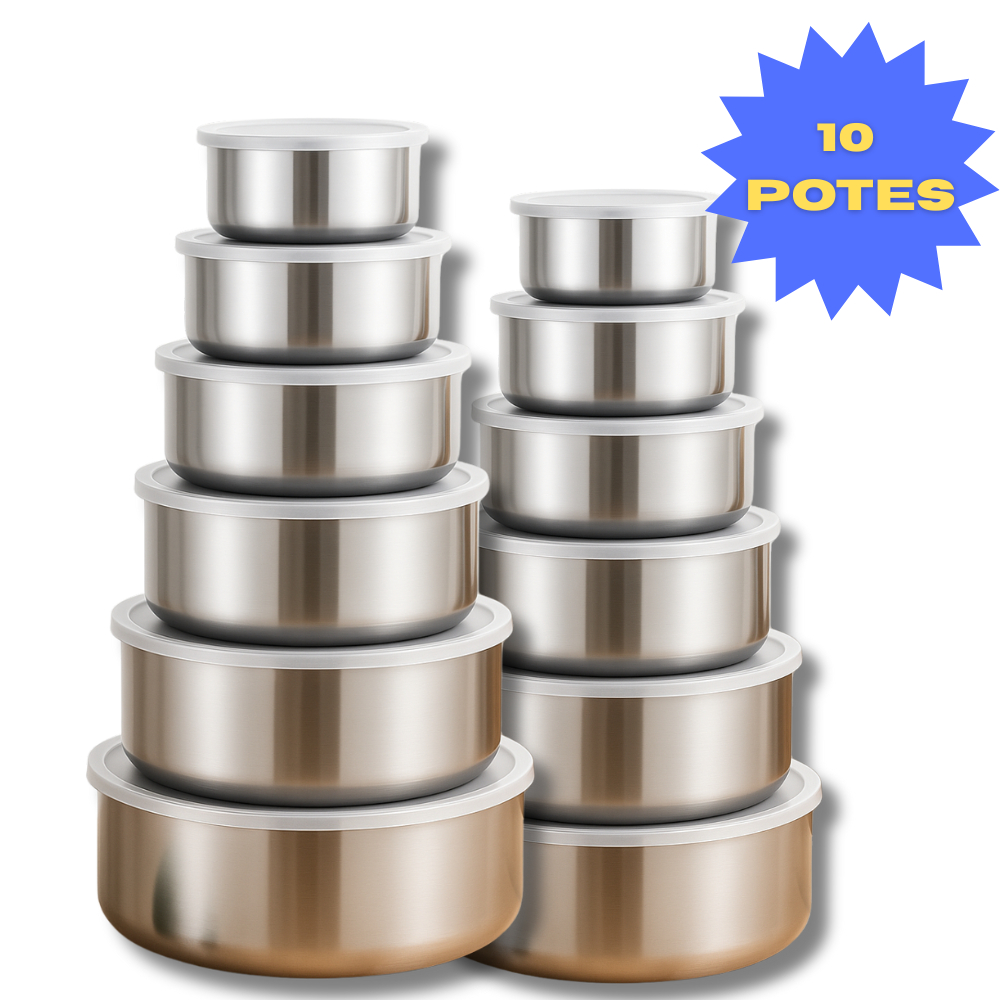 Jogo 10 Potes Tigelas em Inox Alumínio Com Tampa 