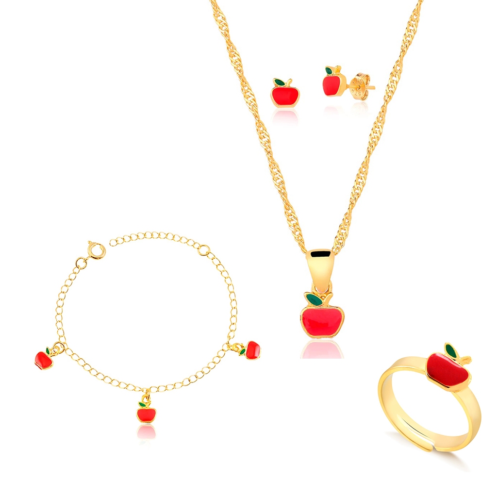 Conjunto de Colar Pingente Brinco Pulseira e Anel 