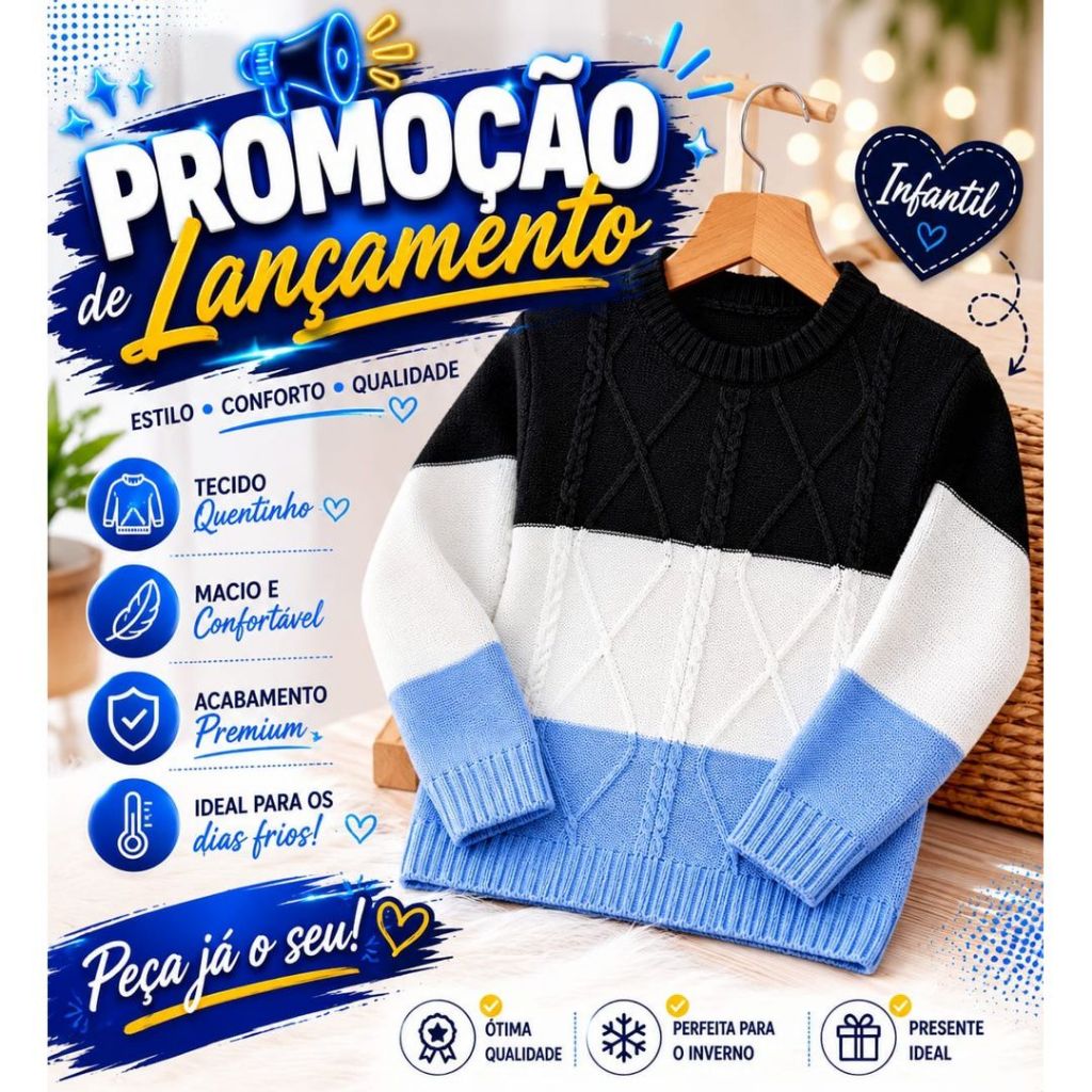 Blusa infantil de tricô menino, suéter infantil 