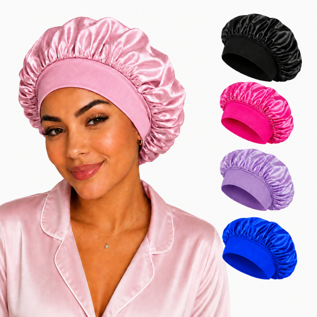 2 Toucas de Cetim Anti Frizz com Faixa  Proteção