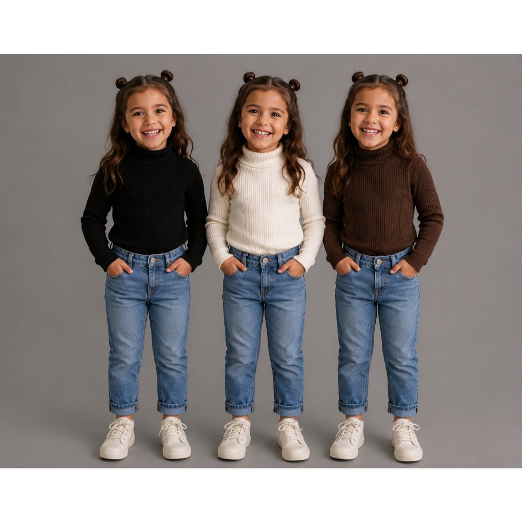 Kit 03 Blusa Gola Alta Manga Longa Infantil Menina