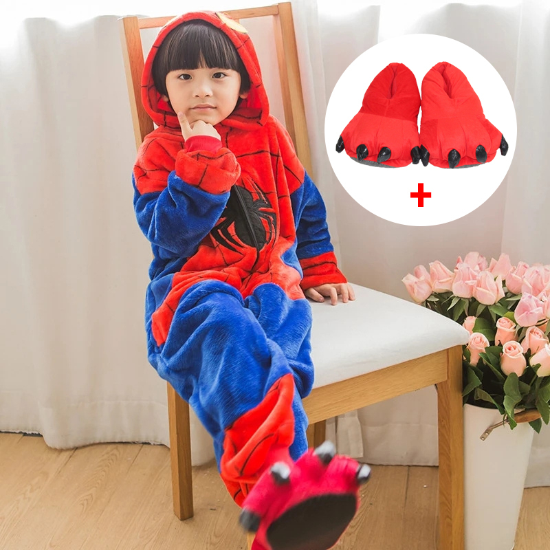 Meninos Homem Aranha Pijama Vermelho Flanela Pijam
