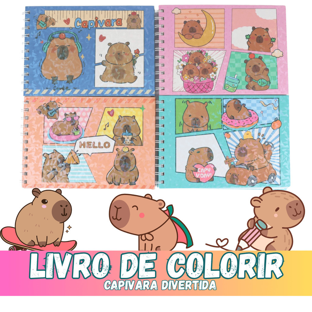 Livro Para Colorir Capivara 50 Páginas Capa Dura 