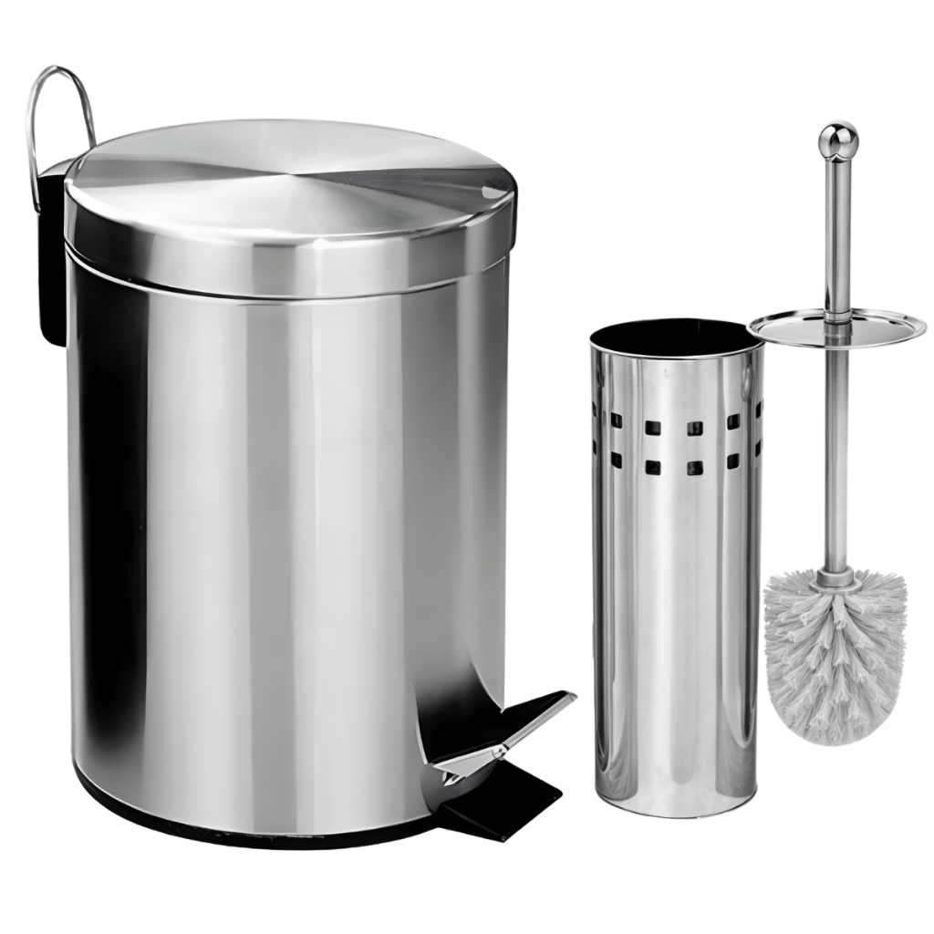 Lixeira Banheiro Inox Pedal Cozinha + Escova Sanit